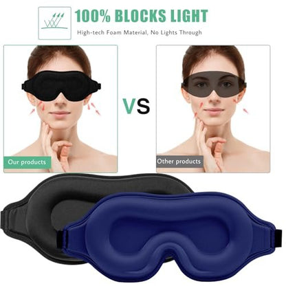 BeeVines Schlafmaske, 2er-Pack 3D-Konturierte Schlafmasken für Wimpernverlängerungen, Nachtgeformte Abdeckungen mit verstellbarem Riemen, Augenschutz für Wimpernverlängerungen für Reisen, Yoga, Nickerchen (Schwarz & Blau)