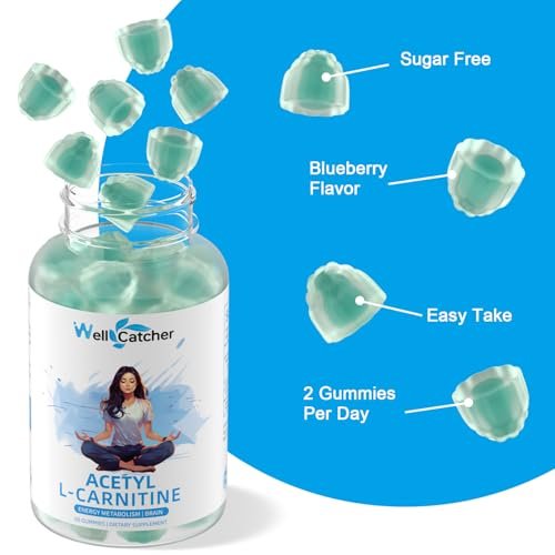 Acetyl-L-Carnitin Gummies 1000 mg – Zuckerfrei, ALCAR Gummies für Männer und Frauen – Unterstützt Muskelausdauer, Gehirngesundheit und Energie-Stoffwechsel – Vegan, Non-GMO, Blaubeergeschmack, 60 Stück