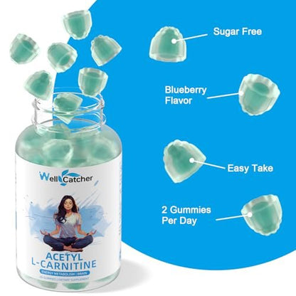 Acetyl-L-Carnitin Gummies 1000 mg – Zuckerfrei, ALCAR Gummies für Männer und Frauen – Unterstützt Muskelausdauer, Gehirngesundheit und Energie-Stoffwechsel – Vegan, Non-GMO, Blaubeergeschmack, 60 Stück