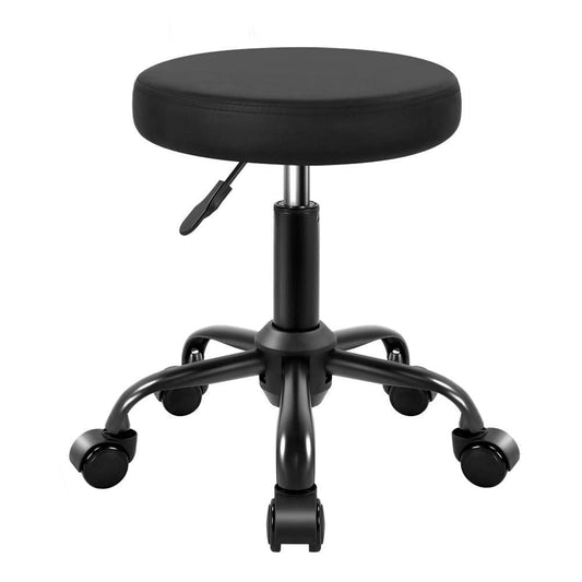 KKTONER Runder Rollhocker Höhenverstellbarer Hocker aus PU-Leder mit Rollen für Salon, Spa, Friseur, klein (Schwarz)
