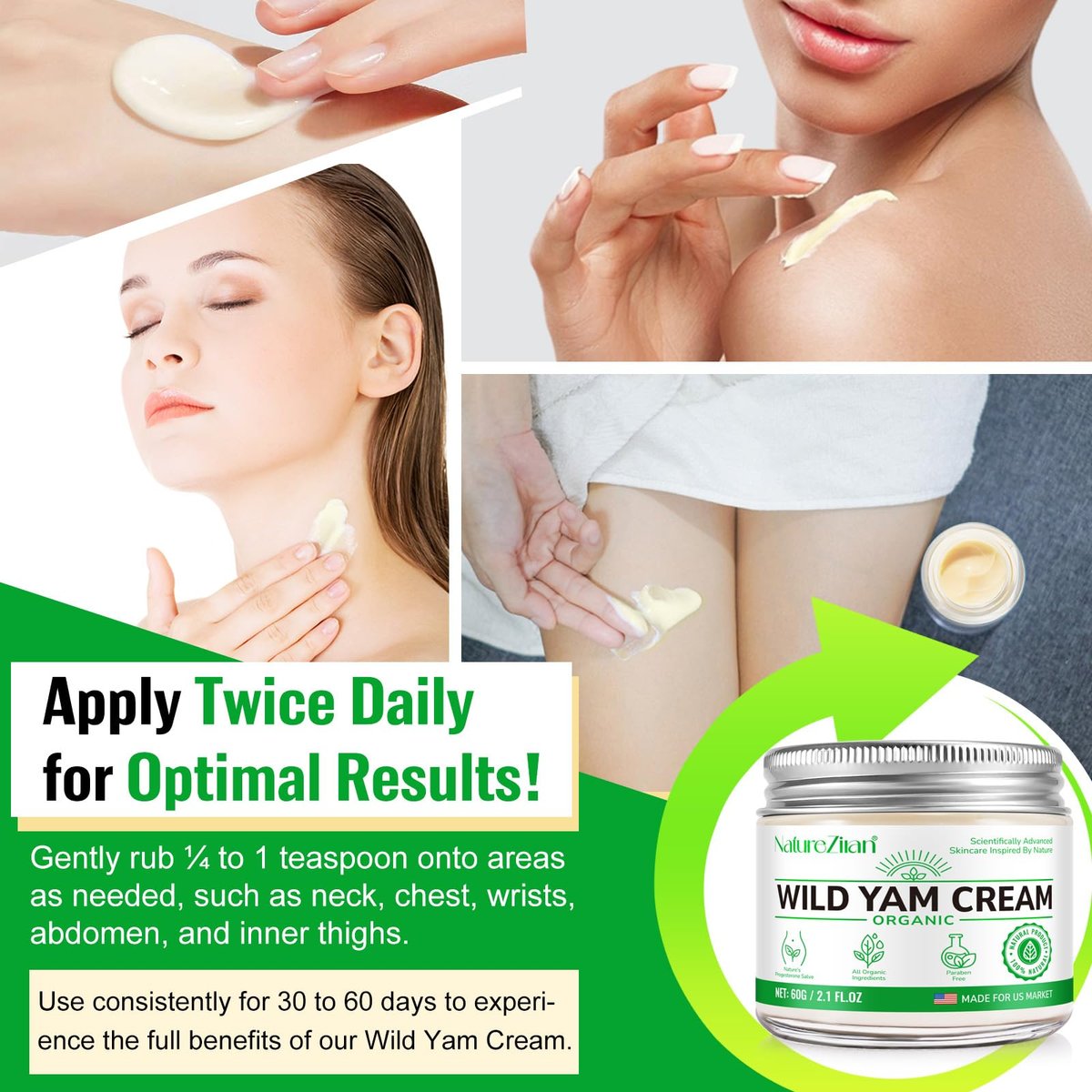 NATURE ZIRAN Wild Yam Creme – Wild Yam Creme zur Linderung von Symptomen während Phasen körperlicher Veränderung – für alle Hauttypen (62 ml)