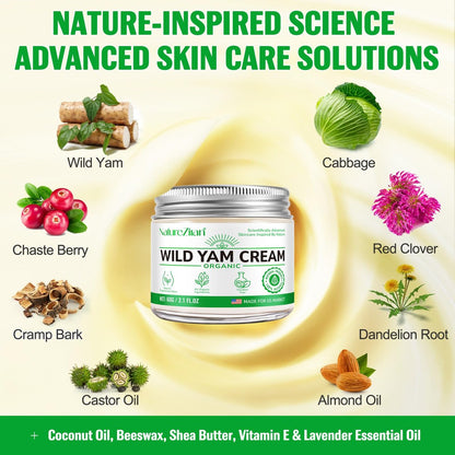 NATURE ZIRAN Wild Yam Creme – Wild Yam Creme zur Linderung von Symptomen während Phasen körperlicher Veränderung – für alle Hauttypen (62 ml)