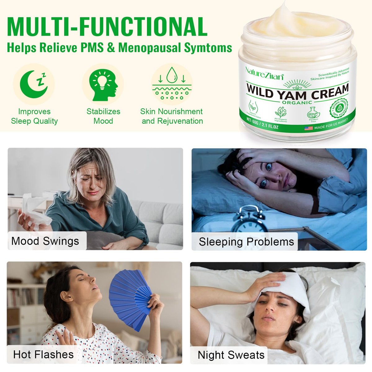 NATURE ZIRAN Wild Yam Creme – Wild Yam Creme zur Linderung von Symptomen während Phasen körperlicher Veränderung – für alle Hauttypen (62 ml)