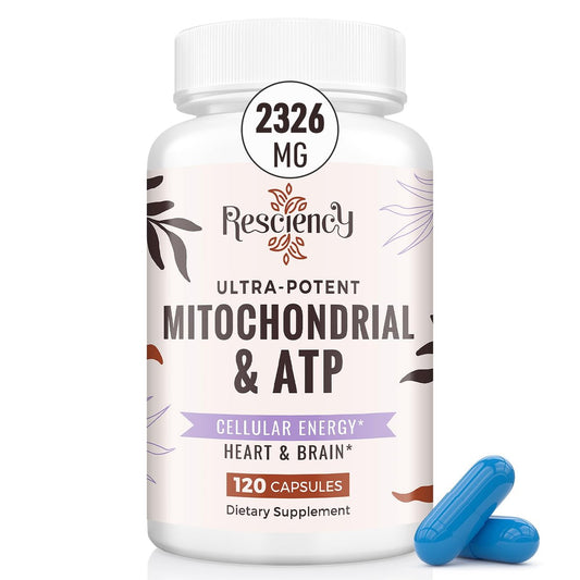 Resciency 2326 MG Mitochondriale Ergänzung mit ATP, Vitaminen, CoQ10 & PQQ – Mehr Energie, Ausdauer, Kraft, Regeneration & Muskelaufbau – Organisch, 120 Kapseln