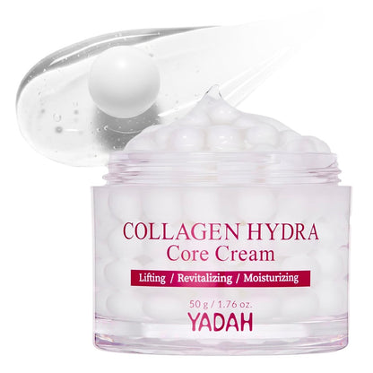 YADAH Collagen Hydra Core Cream – Kapsel-Füllercreme mit 10 Arten von Hyaluronsäuren, 1000 ppm niedermolekularem Kollagen und Ceramid, intensive Feuchtigkeitspflege für empfindliche Haut, 50 g