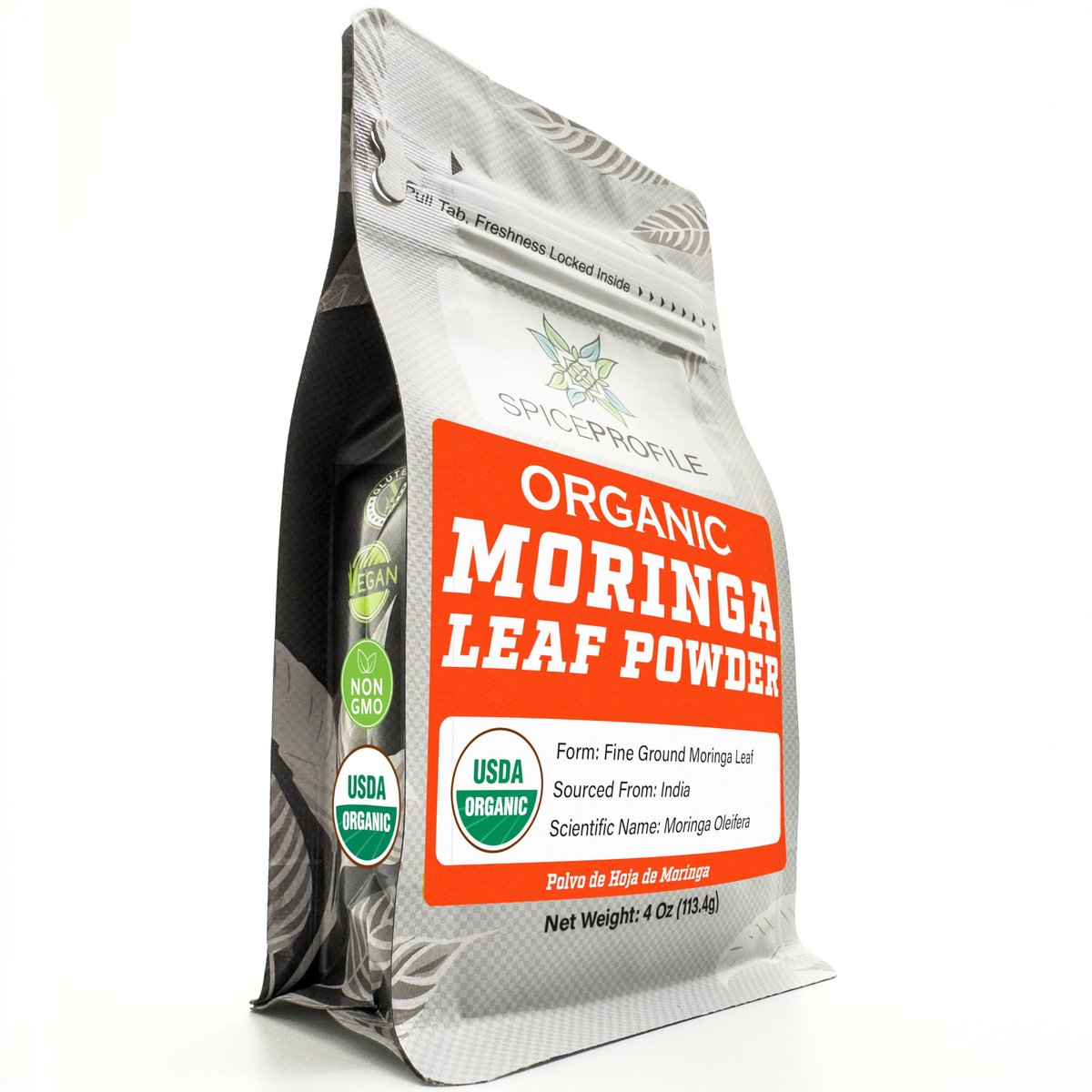 Spice Profile USDA Bio Moringa Pulver, laborgeprüft auf Schwermetalle, wiederverschließbarer 4 oz Beutel, Moringa Patta Pulver