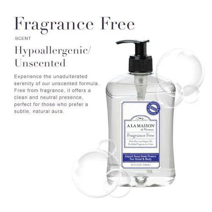 A LA MAISON French Liquid Hand Soap, Hypoallergen, ohne Duft - Natürliche Handseife mit ätherischen Ölen - biologisch abbaubar, pflanzlich, vegan, tierversuchsfrei, alkohol- & parabenfrei (16,9 oz, 3er-Pack)