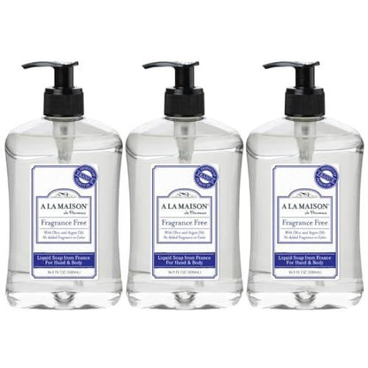 A LA MAISON French Liquid Hand Soap, Hypoallergen, ohne Duft - Natürliche Handseife mit ätherischen Ölen - biologisch abbaubar, pflanzlich, vegan, tierversuchsfrei, alkohol- & parabenfrei (16,9 oz, 3er-Pack)