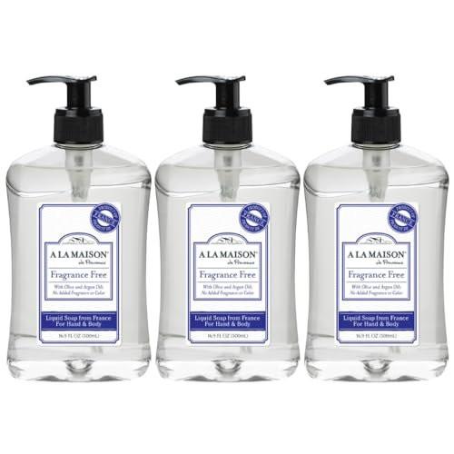 A LA MAISON French Liquid Hand Soap, Hypoallergen, ohne Duft - Natürliche Handseife mit ätherischen Ölen - biologisch abbaubar, pflanzlich, vegan, tierversuchsfrei, alkohol- & parabenfrei (16,9 oz, 3er-Pack)