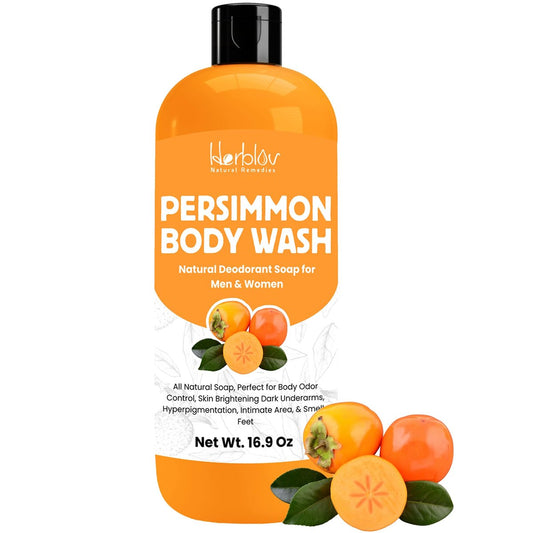 Herblov Persimmon Body Wash für Körpergeruchskontrolle – Reinigende Desodorierende Seife zur Beseitigung von Gerüchen – Achseln, Intimbereich, Innenseite der Oberschenkel, Bikini-Zone, Fußgeruch – Natürliche Deodorant-Seife, kindersicher