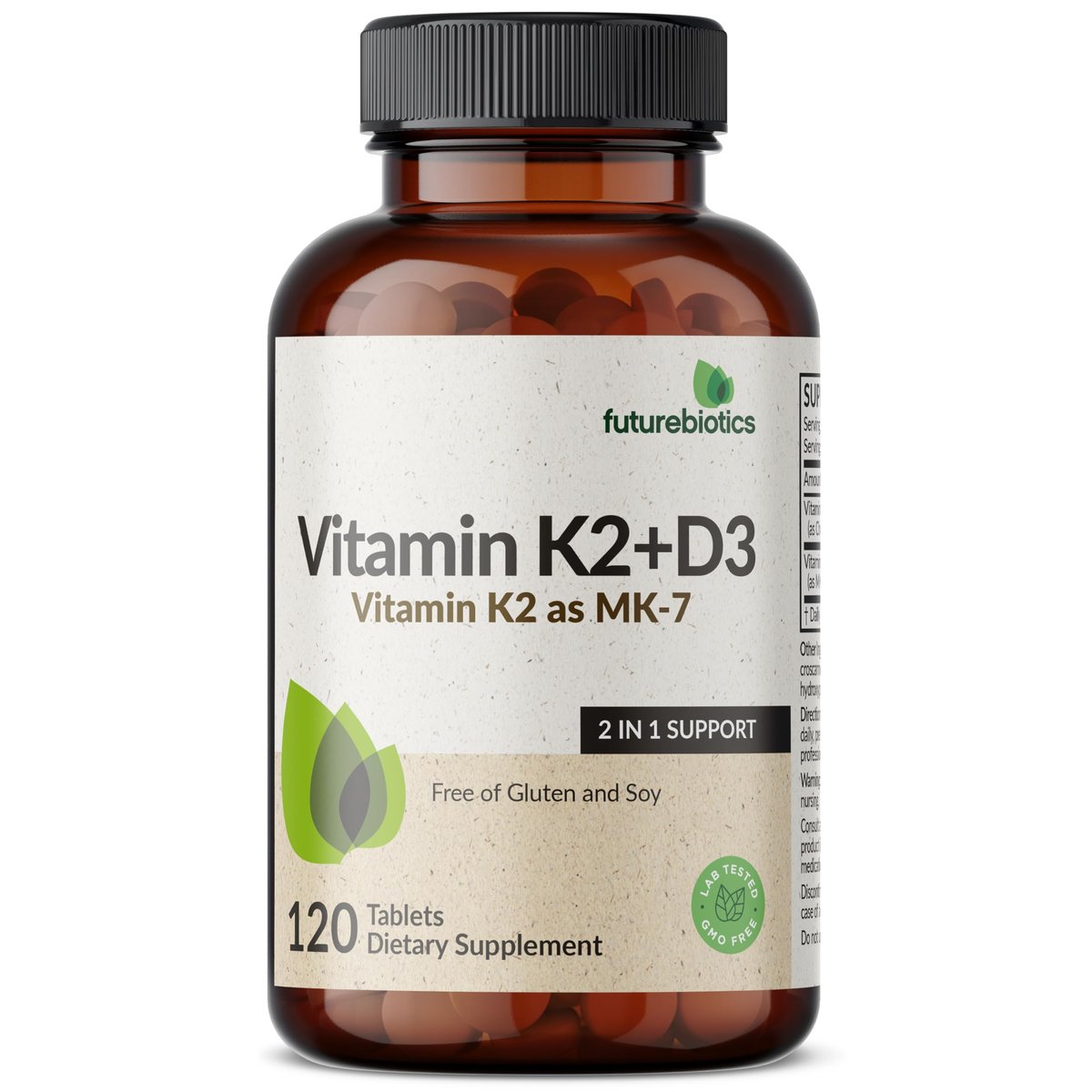Futurebiotics Vitamin K2 mit D3 – 2-in-1-Unterstützung, 5000 IE Vitamin D3 & 90 µg Vitamin K2 MK-7, Nicht-GVO, 120 Tabletten
