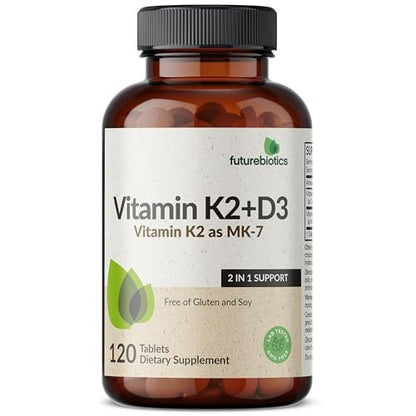 Futurebiotics Vitamin K2 mit D3 – 2-in-1-Unterstützung, 5000 IE Vitamin D3 & 90 µg Vitamin K2 MK-7, Nicht-GVO, 120 Tabletten