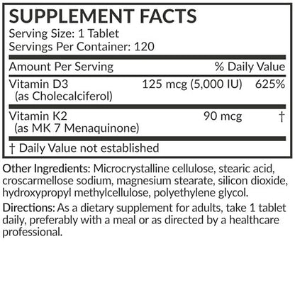 Futurebiotics Vitamin K2 mit D3 – 2-in-1-Unterstützung, 5000 IE Vitamin D3 & 90 µg Vitamin K2 MK-7, Nicht-GVO, 120 Tabletten