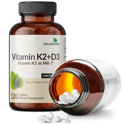 Futurebiotics Vitamin K2 mit D3 – 2-in-1-Unterstützung, 5000 IE Vitamin D3 & 90 µg Vitamin K2 MK-7, Nicht-GVO, 120 Tabletten