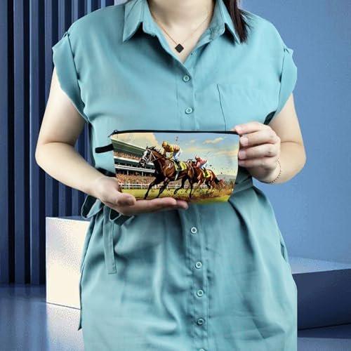 Livel lhood Kentucky Horse Race Makeup Bag – Kosmetiktasche mit Pferderenn-Illustration, Reißverschluss, kleine Organizer-Tasche, Geschenk für Frauen und Pferderenn-Fans