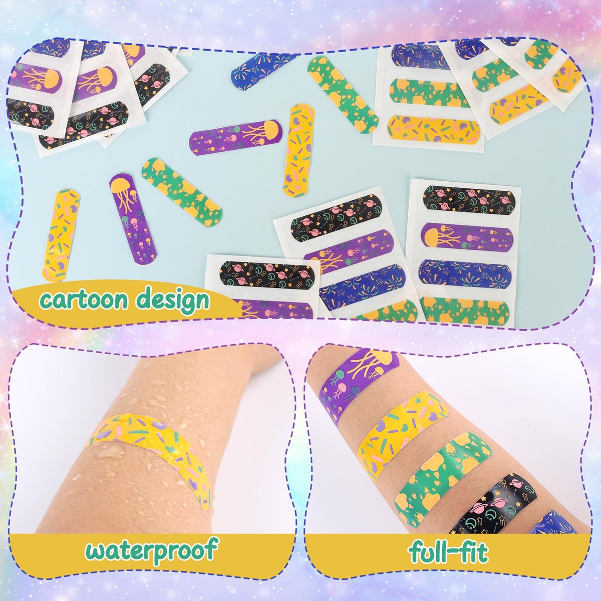100er-Pack Kinderpflaster, Leuchtende Pflaster für Kinder, Wasserdichte Pflaster für Kleine Schnitte und Schrammen – 5 Designs, TUXIYA