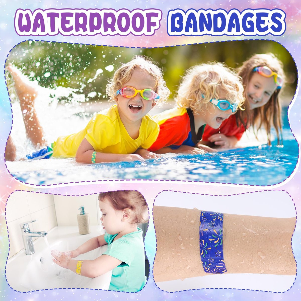 100er-Pack Kinderpflaster, Leuchtende Pflaster für Kinder, Wasserdichte Pflaster für Kleine Schnitte und Schrammen – 5 Designs, TUXIYA