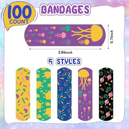 100er-Pack Kinderpflaster, Leuchtende Pflaster für Kinder, Wasserdichte Pflaster für Kleine Schnitte und Schrammen – 5 Designs, TUXIYA