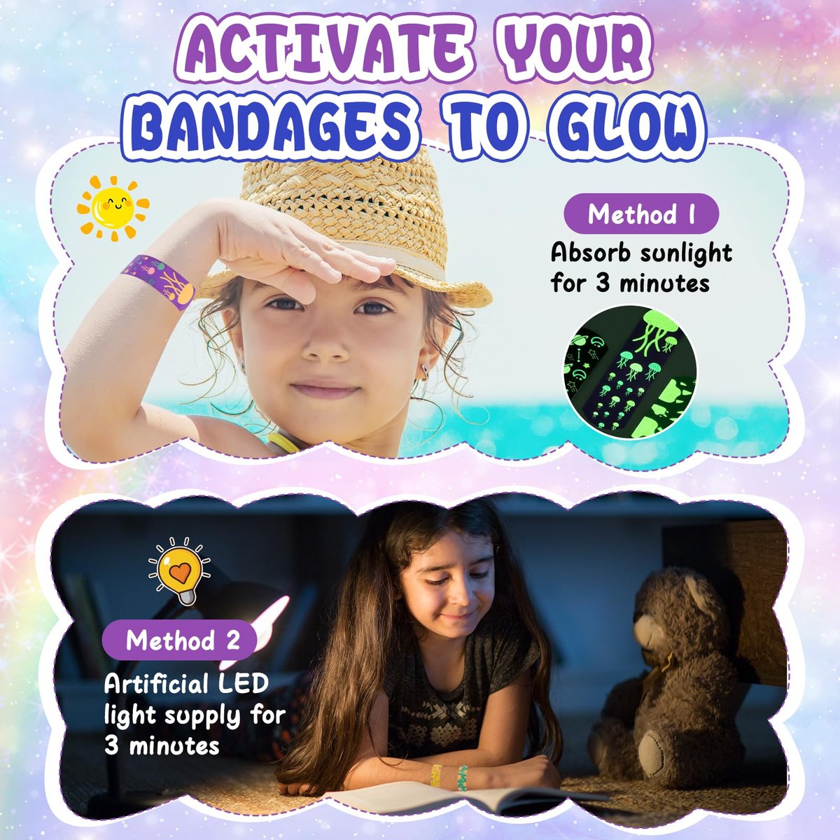 100er-Pack Kinderpflaster, Leuchtende Pflaster für Kinder, Wasserdichte Pflaster für Kleine Schnitte und Schrammen – 5 Designs, TUXIYA