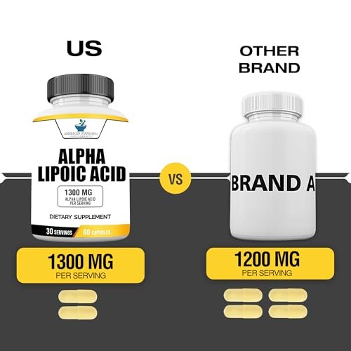 American Standard Supplements Alpha-Liponsäure 1300 mg pro Portion – Vegan, Glutenfrei, Non-GMO, 60 Kapseln, 30 Portionen