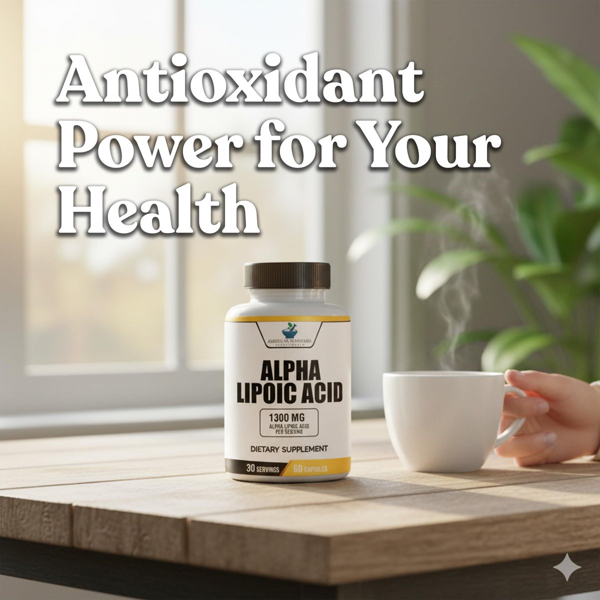 American Standard Supplements Alpha-Liponsäure 1300 mg pro Portion – Vegan, Glutenfrei, Non-GMO, 60 Kapseln, 30 Portionen