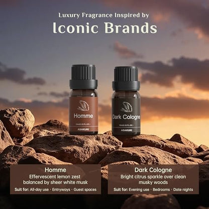 ASAKUKI Men Essential Oils Set für Diffuser – 6×10 ml Kollektion inspirierter Unisex-Duftöle für Diffuser – Elegante, saubere und selbstbewusste Düfte