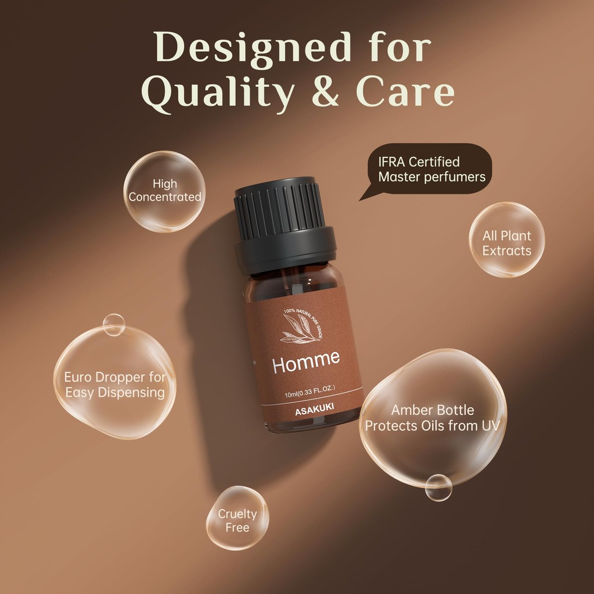 ASAKUKI Men Essential Oils Set für Diffuser – 6×10 ml Kollektion inspirierter Unisex-Duftöle für Diffuser – Elegante, saubere und selbstbewusste Düfte