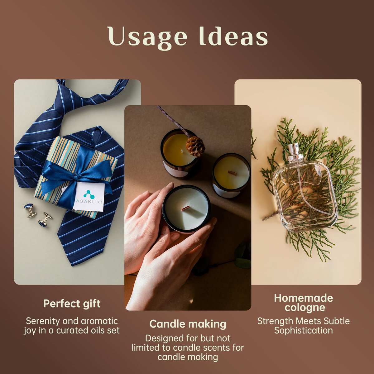ASAKUKI Men Essential Oils Set für Diffuser – 6×10 ml Kollektion inspirierter Unisex-Duftöle für Diffuser – Elegante, saubere und selbstbewusste Düfte