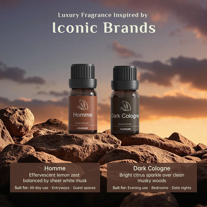 ASAKUKI Men Essential Oils Set für Diffuser – 6×10 ml Kollektion inspirierter Unisex-Duftöle für Diffuser – Elegante, saubere und selbstbewusste Düfte