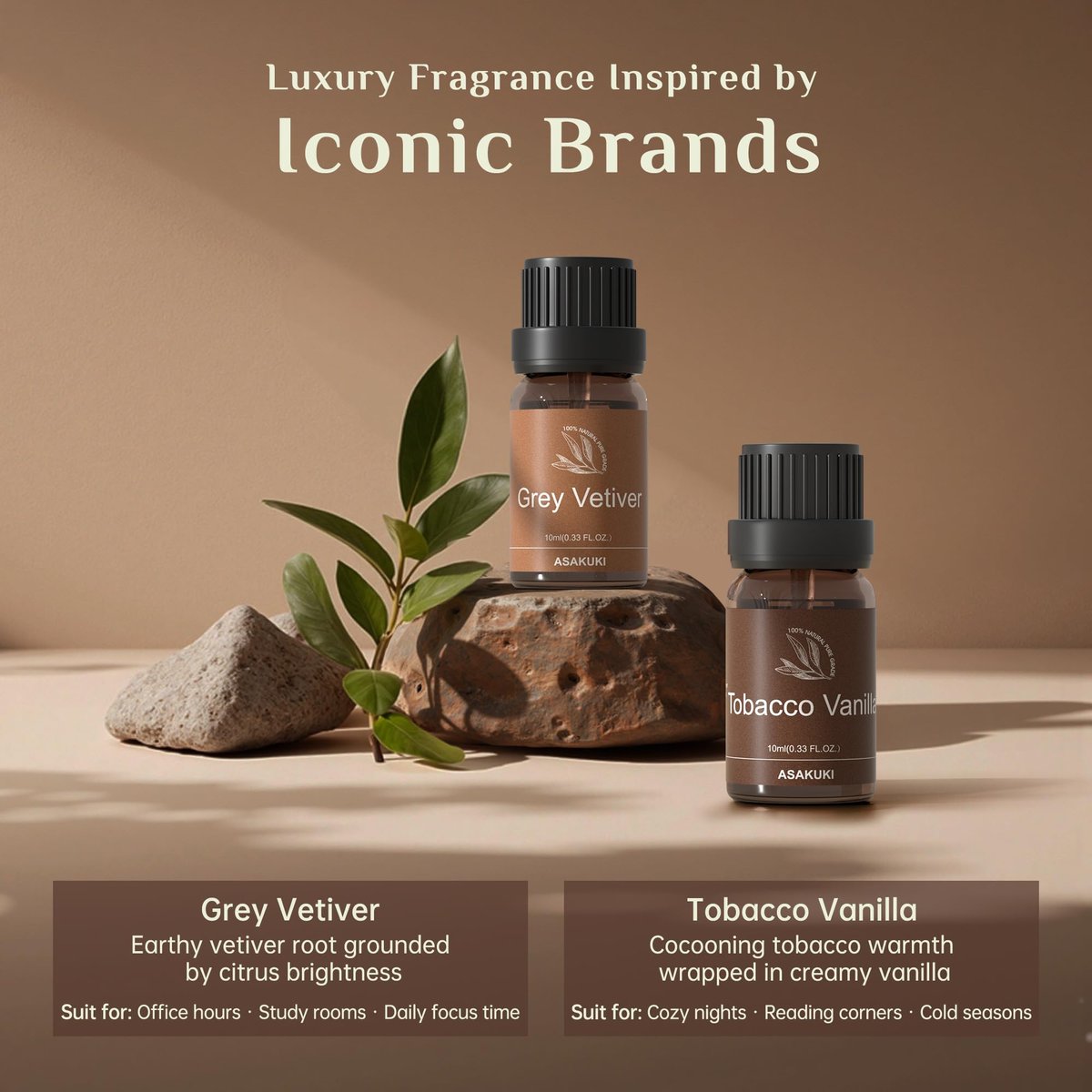 ASAKUKI Men Essential Oils Set für Diffuser – 6×10 ml Kollektion inspirierter Unisex-Duftöle für Diffuser – Elegante, saubere und selbstbewusste Düfte