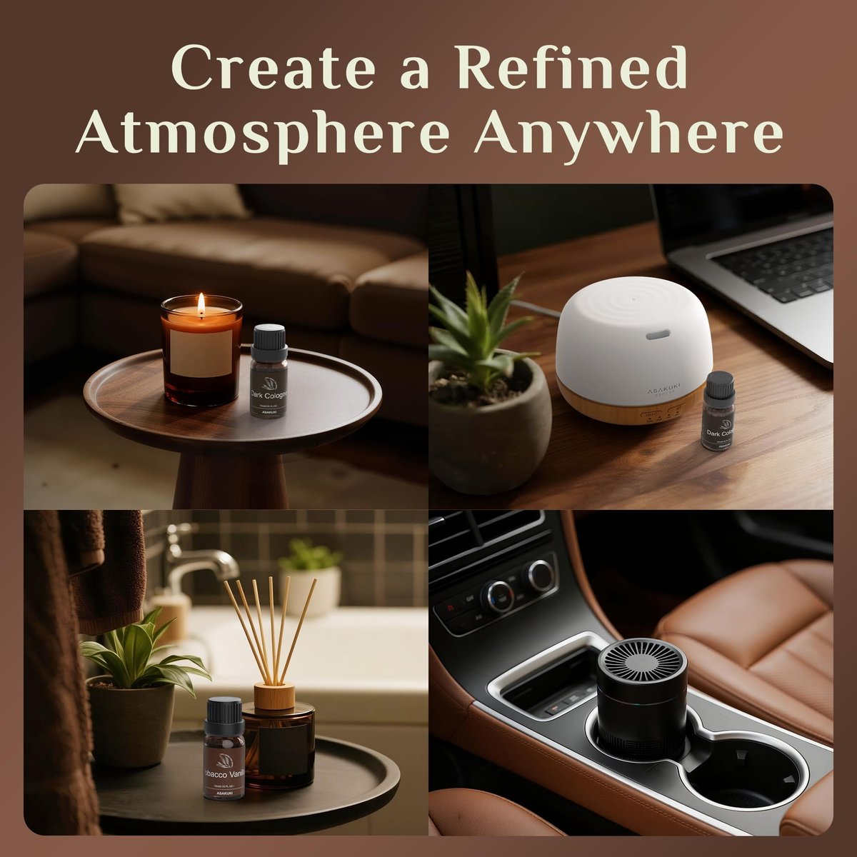 ASAKUKI Men Essential Oils Set für Diffuser – 6×10 ml Kollektion inspirierter Unisex-Duftöle für Diffuser – Elegante, saubere und selbstbewusste Düfte