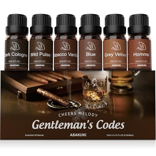ASAKUKI Men Essential Oils Set für Diffuser – 6×10 ml Kollektion inspirierter Unisex-Duftöle für Diffuser – Elegante, saubere und selbstbewusste Düfte