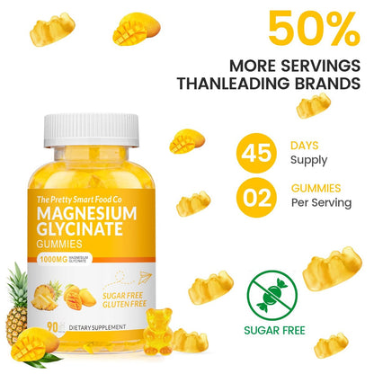 Magnesiumglycinat Gummibärchen 1000mg - 90 Stück | Magnesium Kalium Präparat für Entspannung, Stressabbau, mit Vitamin D, B6, CoQ10 für ruhige Stimmung & Schlafunterstützung - Mango Ananas Gummis