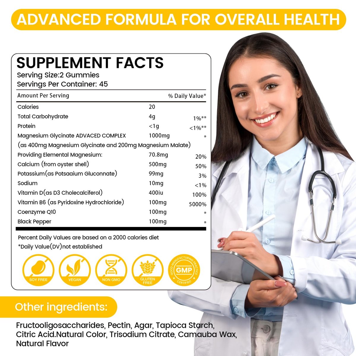 Magnesiumglycinat Gummibärchen 1000mg - 90 Stück | Magnesium Kalium Präparat für Entspannung, Stressabbau, mit Vitamin D, B6, CoQ10 für ruhige Stimmung & Schlafunterstützung - Mango Ananas Gummis