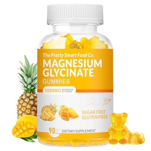 Magnesiumglycinat Gummibärchen 1000mg - 90 Stück | Magnesium Kalium Präparat für Entspannung, Stressabbau, mit Vitamin D, B6, CoQ10 für ruhige Stimmung & Schlafunterstützung - Mango Ananas Gummis