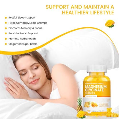Magnesiumglycinat Gummibärchen 1000mg - 90 Stück | Magnesium Kalium Präparat für Entspannung, Stressabbau, mit Vitamin D, B6, CoQ10 für ruhige Stimmung & Schlafunterstützung - Mango Ananas Gummis