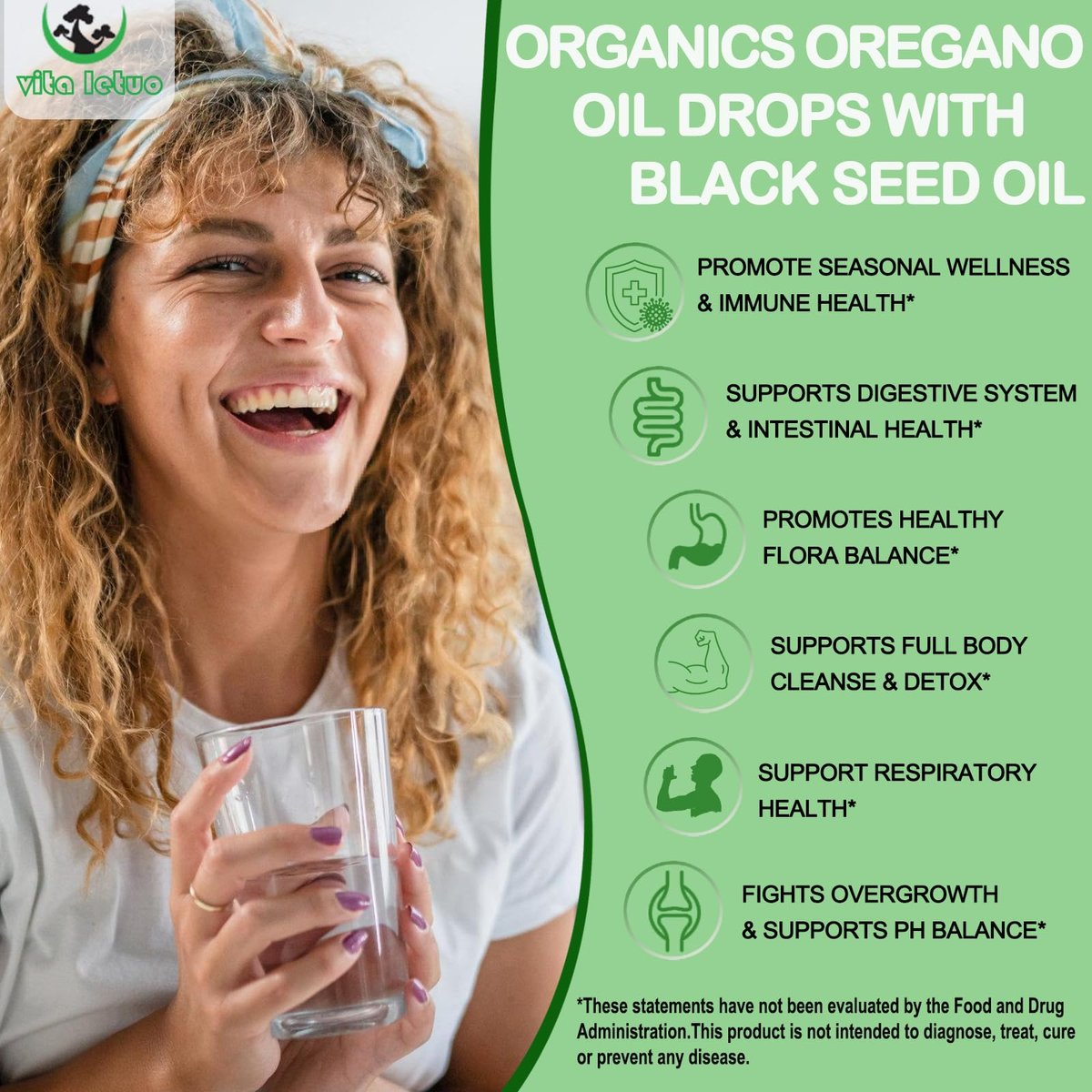Vita letuo Bio Oregano Öl mit Schwarzkümmelöl, Oregano Öl Tropfen mit Knoblauch, Olivenblatt, Holunderbeere für Immun-, Verdauungsunterstützung & Antioxidantien, Saisonale Unterstützung für Männer & Frauen