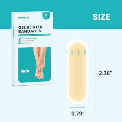 Promifun Blasenpflaster - 28 Stück Hydrokolloid-Polster für Fuß, Zeh, Ferse - wasserabweisende Gelpflaster zur Vorbeugung & Heilung, Ballenzeh-Pack