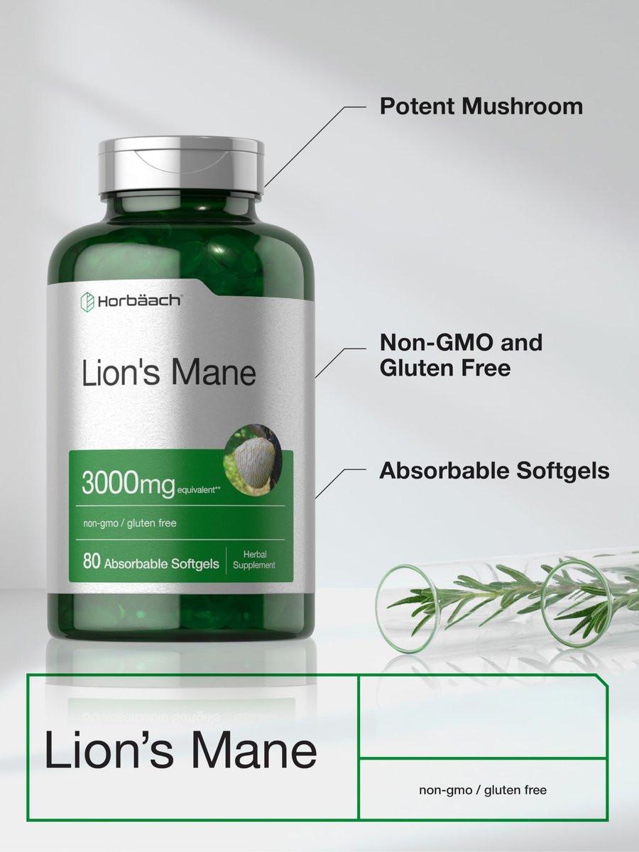 Horbäach Löwenmähne Nahrungsergänzungsmittel | 80 absorbierbare Softgels | Nicht-GVO & Glutenfreier Extrakt