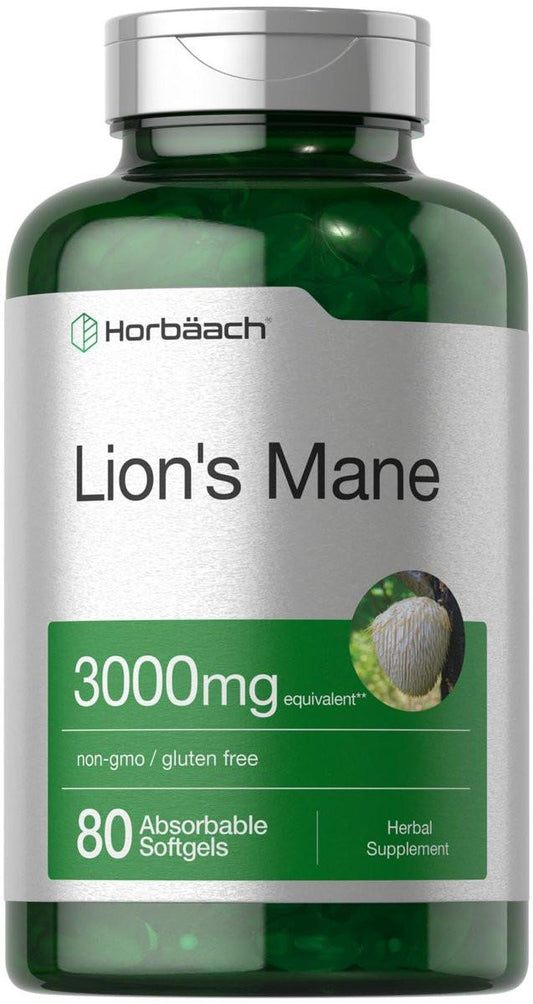Horbäach Löwenmähne Nahrungsergänzungsmittel | 80 absorbierbare Softgels | Nicht-GVO & Glutenfreier Extrakt