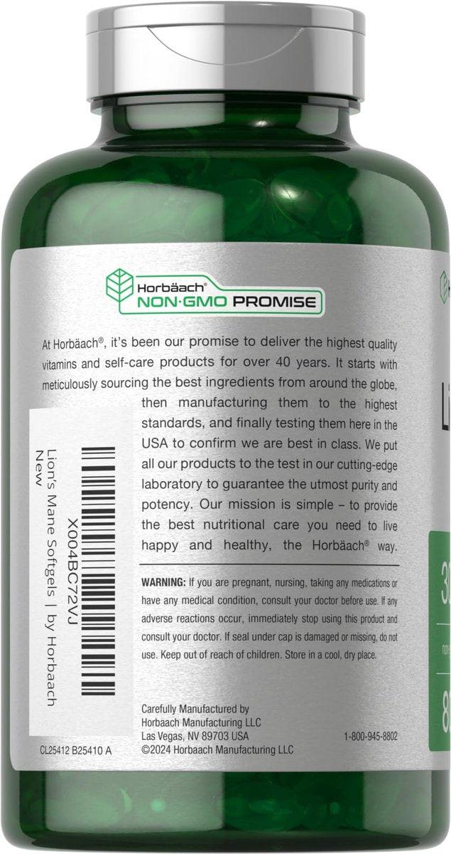 Horbäach Löwenmähne Nahrungsergänzungsmittel | 80 absorbierbare Softgels | Nicht-GVO & Glutenfreier Extrakt