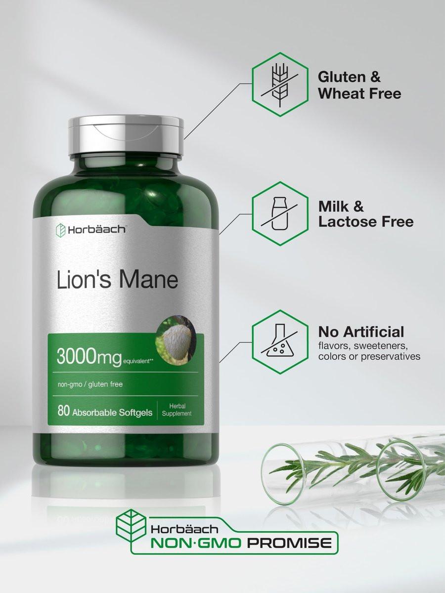 Horbäach Löwenmähne Nahrungsergänzungsmittel | 80 absorbierbare Softgels | Nicht-GVO & Glutenfreier Extrakt