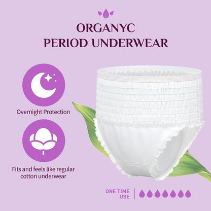 Organyc zertifizierte Bio-Baumwoll-Einweg-Periodenunterwäsche für empfindliche Haut, 12 Stunden vollständiger Schutz, Größe L/XL, 4 Stück