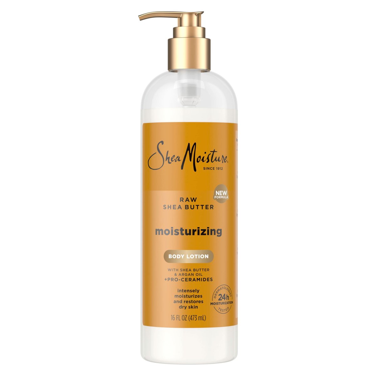 SheaMoisture Feuchtigkeitsspendende Körperlotion mit Rohsheabutter, Arganöl und Pro-Ceramiden – Wiederherstellung trockener Haut, 24h Feuchtigkeit, 473 ml