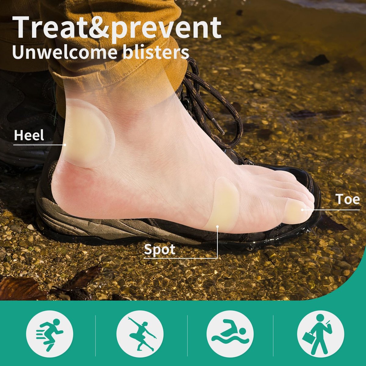 24er-Pack Gel Blasenpflaster Hydrokolloid Pflaster für Ferse, Zeh & Fuß – Wasserabweisende Blasenpads zur Vorbeugung und Heilung – Sortiert