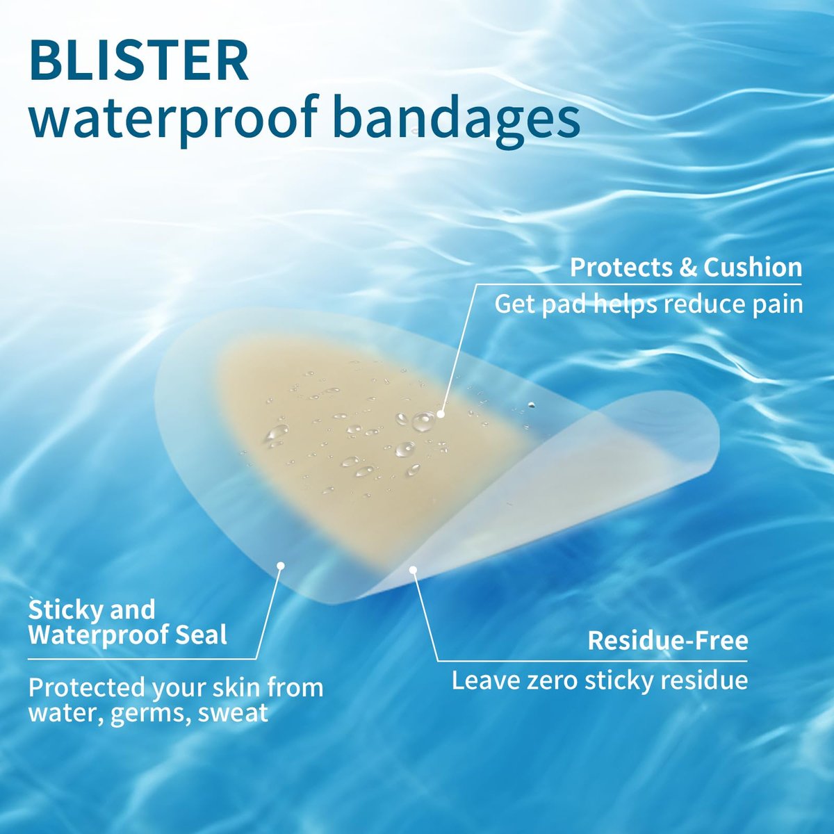 24er-Pack Gel Blasenpflaster Hydrokolloid Pflaster für Ferse, Zeh & Fuß – Wasserabweisende Blasenpads zur Vorbeugung und Heilung – Sortiert