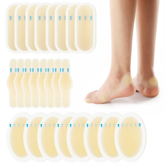 24er-Pack Gel Blasenpflaster Hydrokolloid Pflaster für Ferse, Zeh & Fuß – Wasserabweisende Blasenpads zur Vorbeugung und Heilung – Sortiert