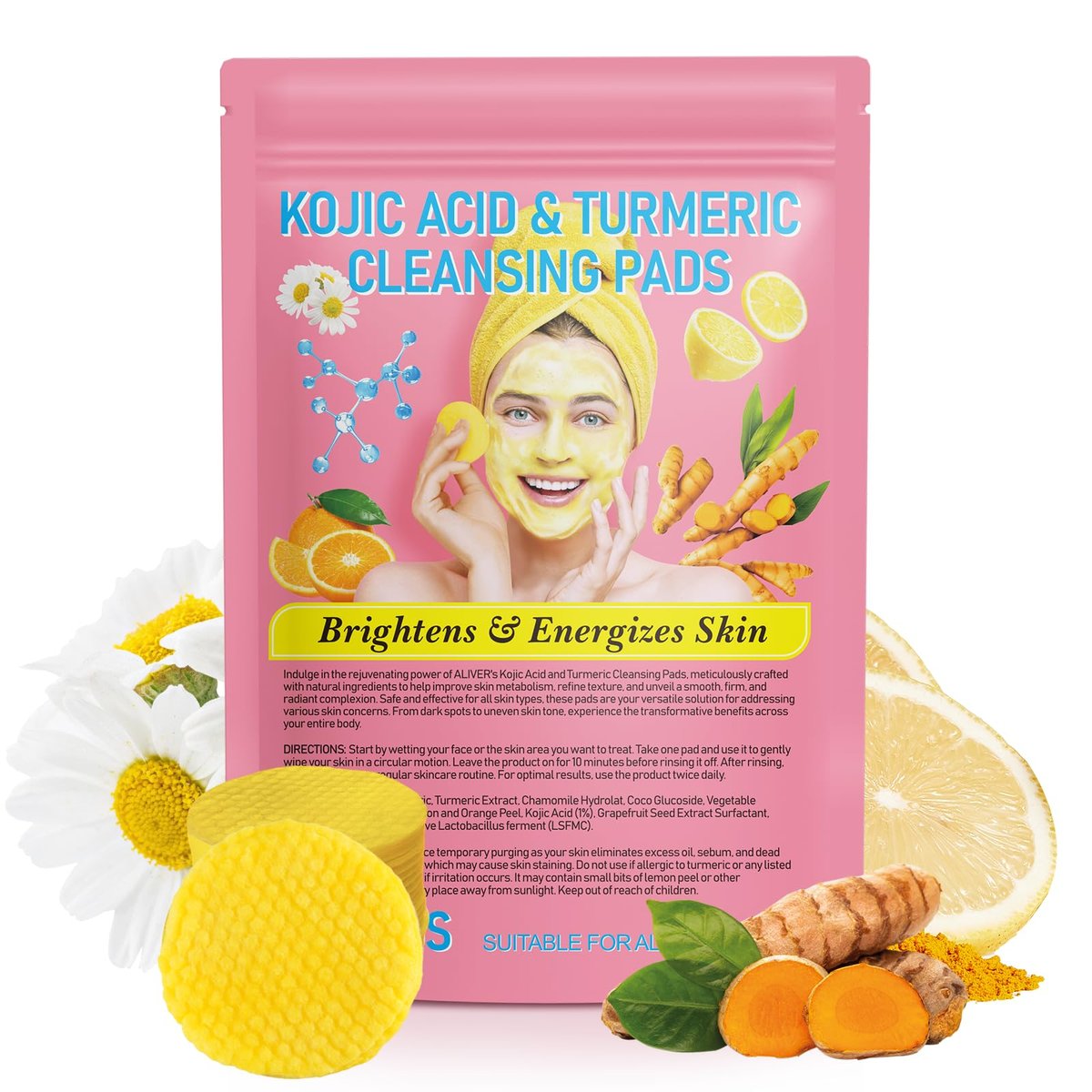 40 Stück Kurkuma-Reinigungspads – Gesichtspads gegen dunkle Flecken – Mit Kurkuma angereicherte, schäumende Peeling-Pads – Entfernen überschüssiges Keratin – Sanft & nicht reizend für Gesicht und Körper