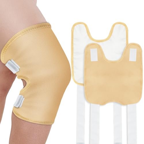Taoscare Verbesserte Rizinusöl-Wickelpackung – Größere Kniegröße für Männer & Frauen, Bio-Baumwoll-Kompressen für Ellbogen, Arm & Oberschenkel, verstellbarer Klettverschluss, wasserdicht & wiederverwendbar (2er-Pack)