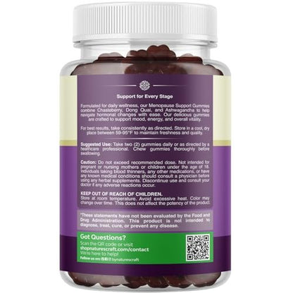 Natures Craft Frauen Menopause Gummis mit Dong Quai & Ashwagandha – 60 Stück – Unterstützung bei Hitzewallungen, Nachtschweiß & Stimmungsschwankungen – Prä & Post Menopause Vitamine